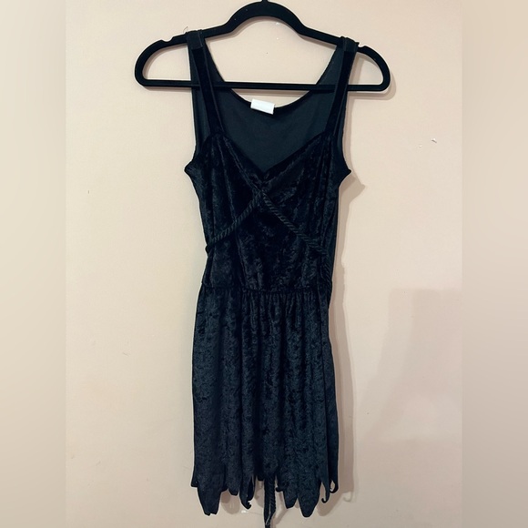 Chic Black Dark Romantic Velvet Mini Dress Size Medium 2-8 - Picture 1 of 6